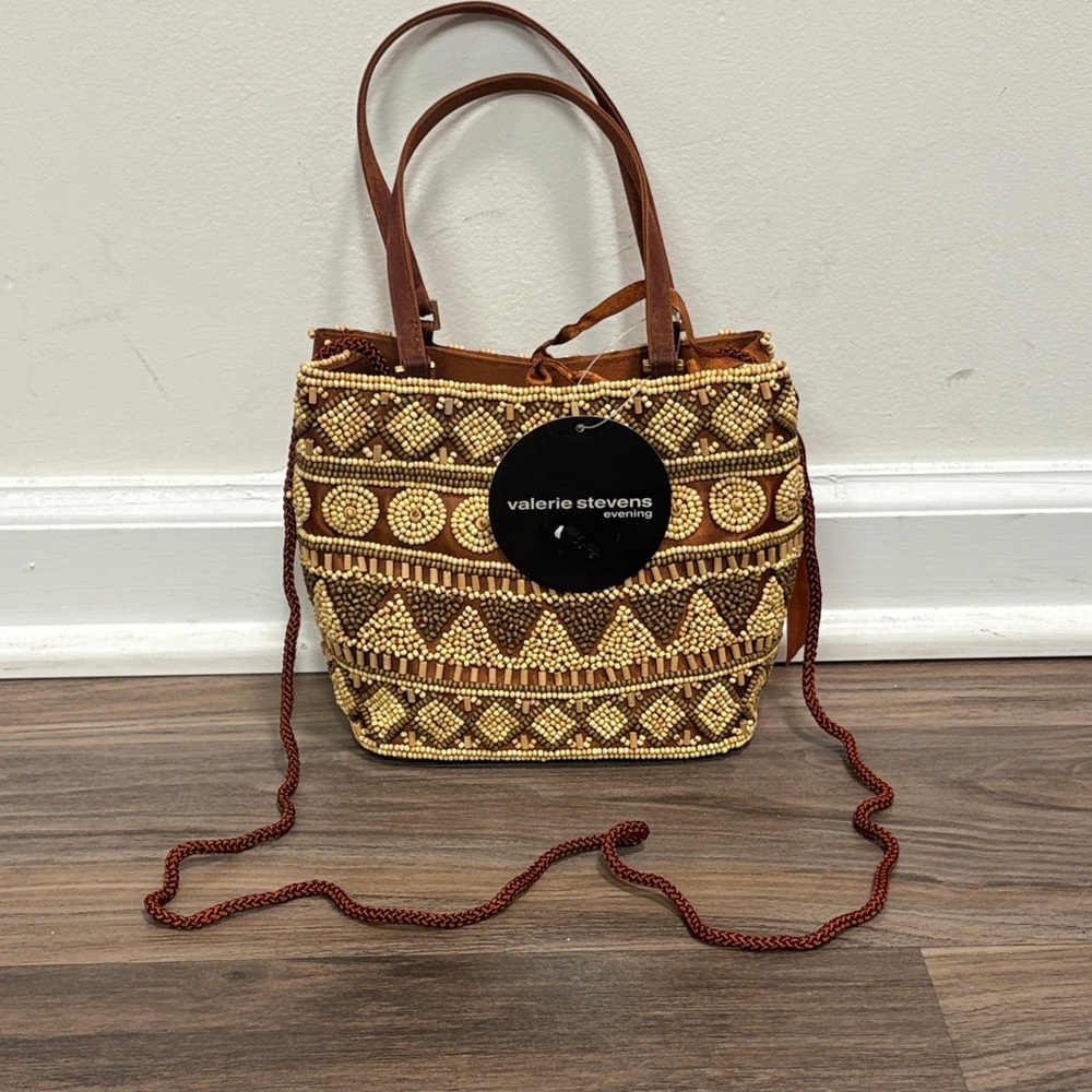 BRAND NEW: Valerie Stevens Tan and Brown Patterned Shoulder Bag